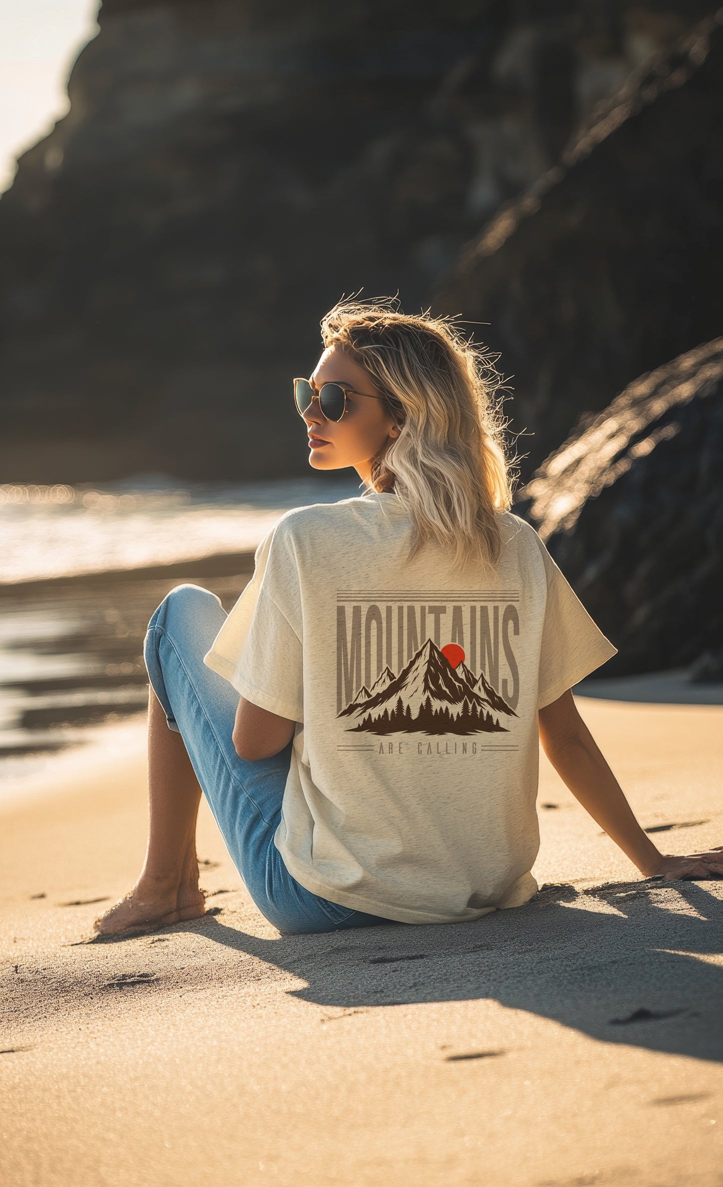 Access Travel "Mountains Are Calling" Retro Sunset Tee