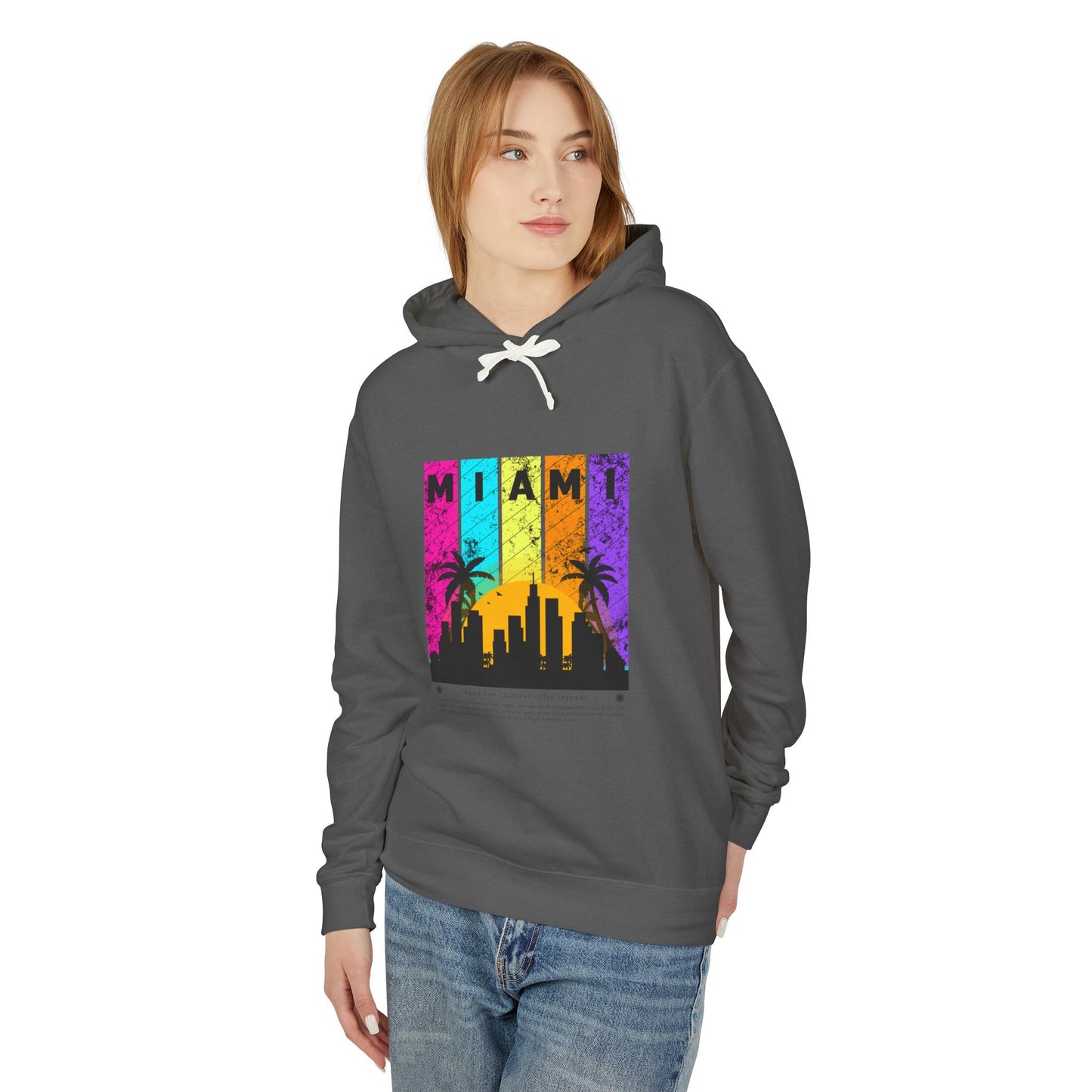 Access Travel "Miami" Sunset Skyline Hoodie — Retro Palm Beach Vibes
