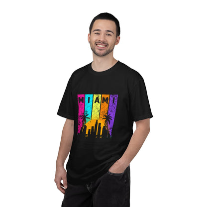 Access Travel "Miami" Sunset Skyline T‑Shirt — Retro Palm Beach Vibes