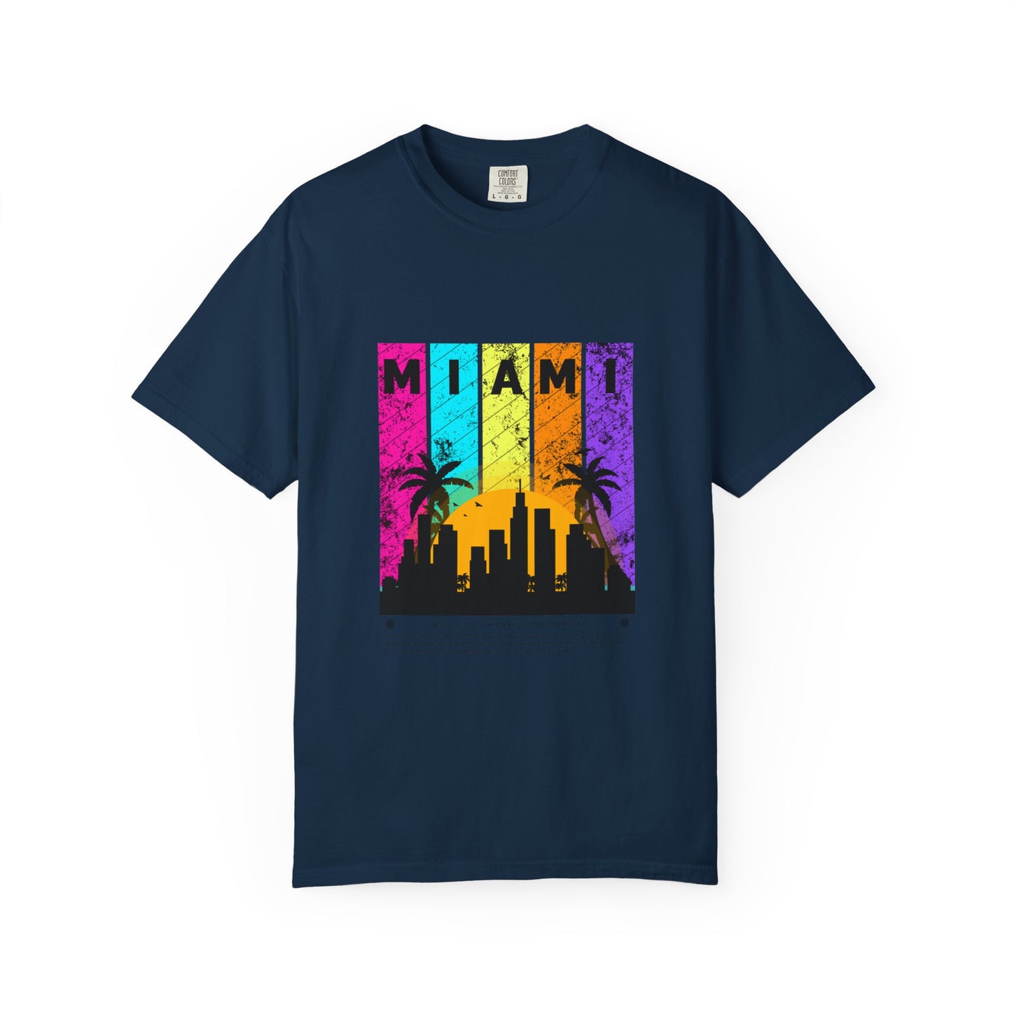Access Travel "Miami" Sunset Skyline T‑Shirt — Retro Palm Beach Vibes
