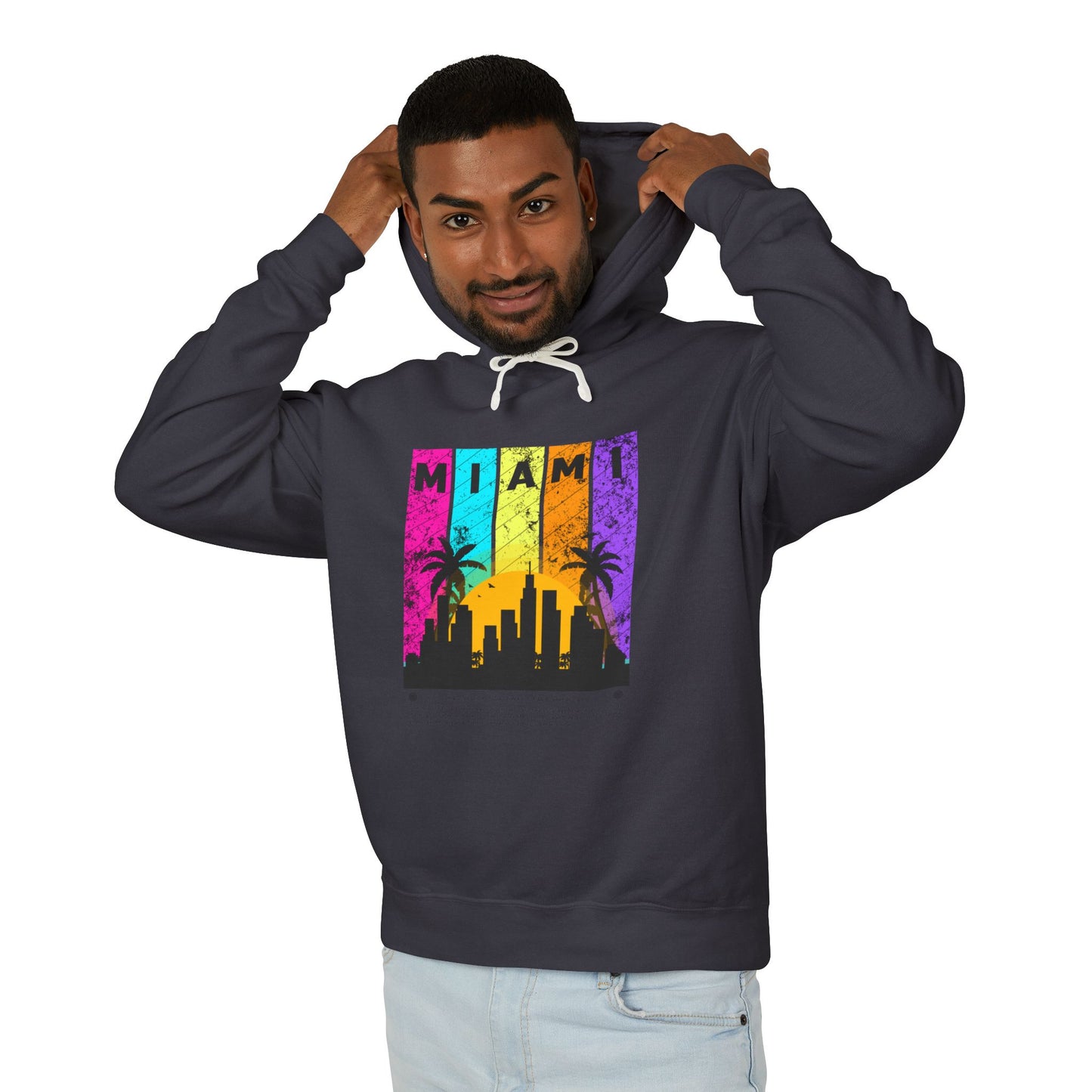 Access Travel "Miami" Sunset Skyline Hoodie — Retro Palm Beach Vibes