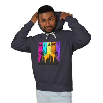 Access Travel "Miami" Sunset Skyline Hoodie — Retro Palm Beach Vibes
