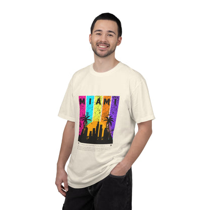 Access Travel "Miami" Sunset Skyline T‑Shirt — Retro Palm Beach Vibes