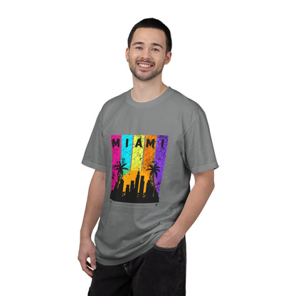 Access Travel "Miami" Sunset Skyline T‑Shirt — Retro Palm Beach Vibes