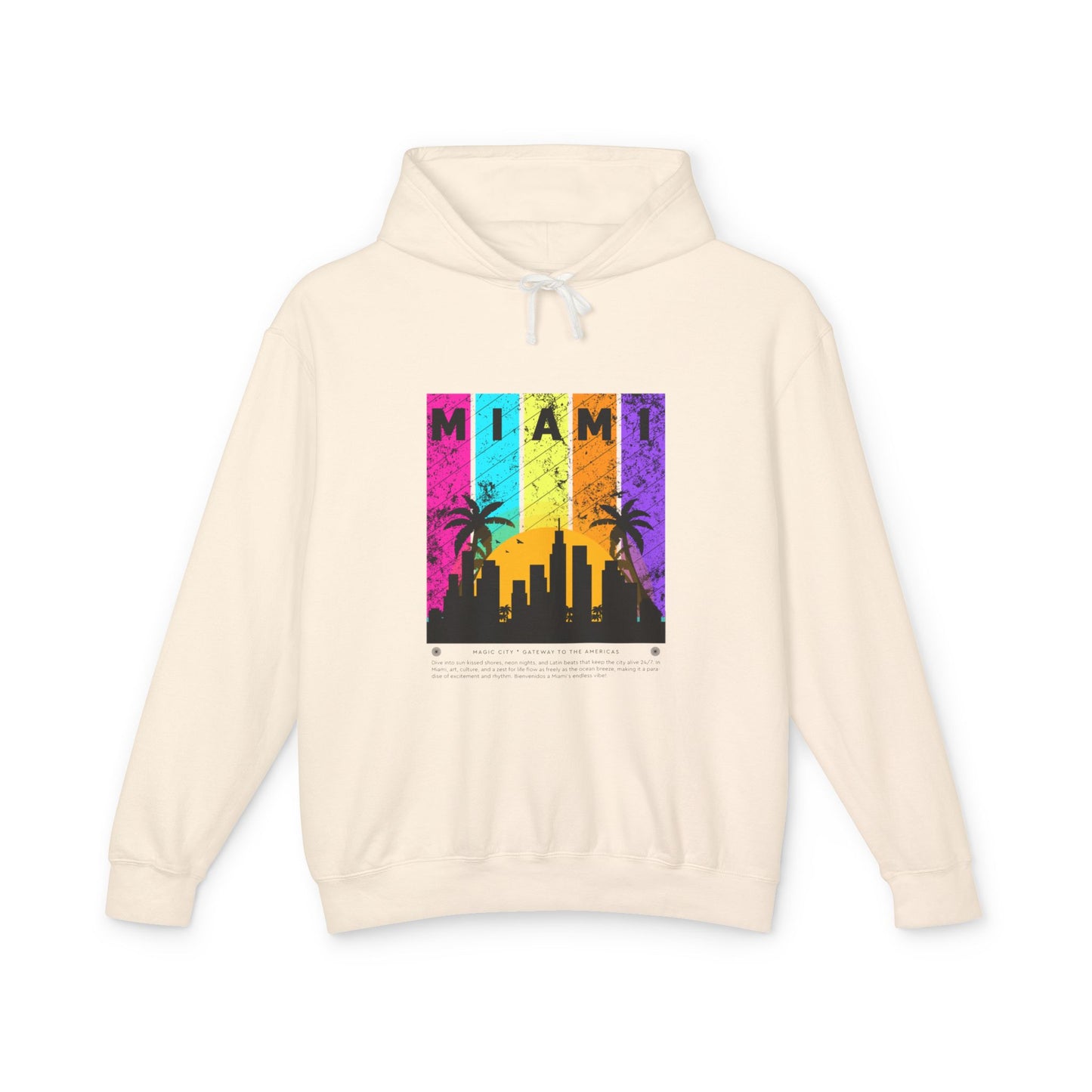 Access Travel "Miami" Sunset Skyline Hoodie — Retro Palm Beach Vibes