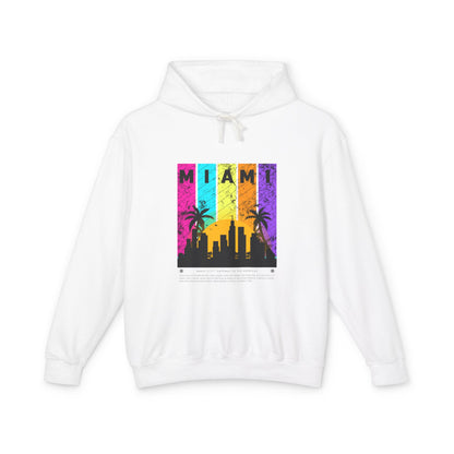 Access Travel "Miami" Sunset Skyline Hoodie — Retro Palm Beach Vibes