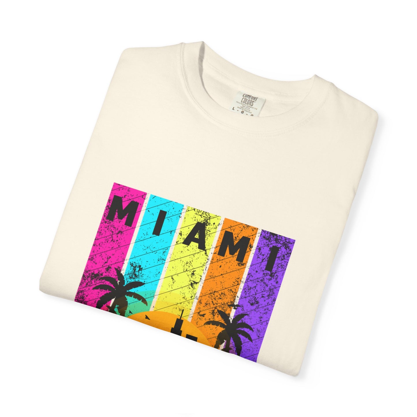 Access Travel "Miami" Sunset Skyline T‑Shirt — Retro Palm Beach Vibes