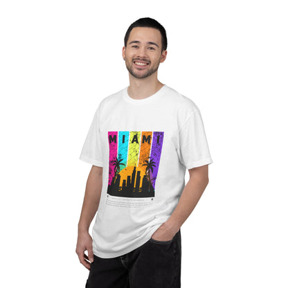 Access Travel "Miami" Sunset Skyline T‑Shirt — Retro Palm Beach Vibes