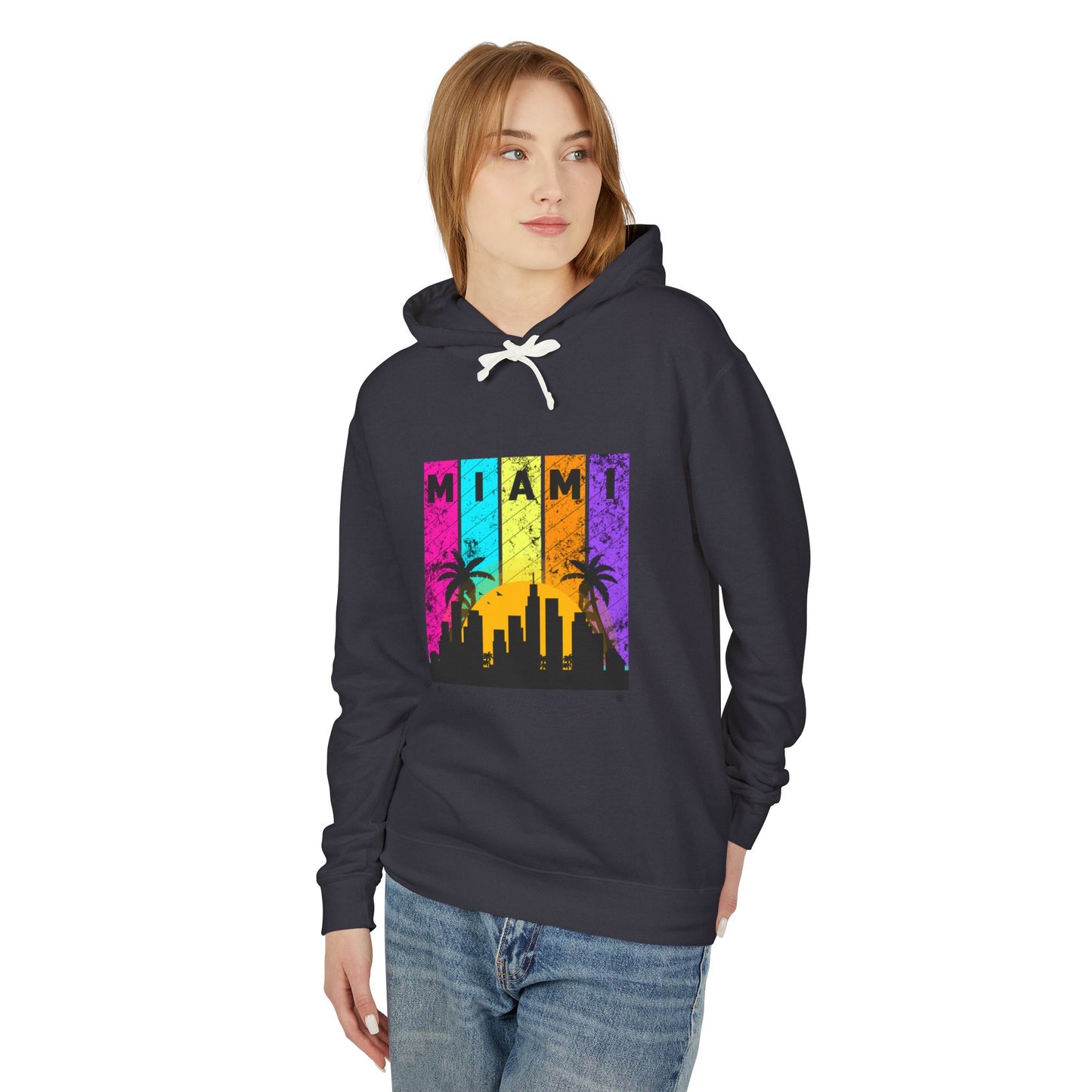 Access Travel "Miami" Sunset Skyline Hoodie — Retro Palm Beach Vibes