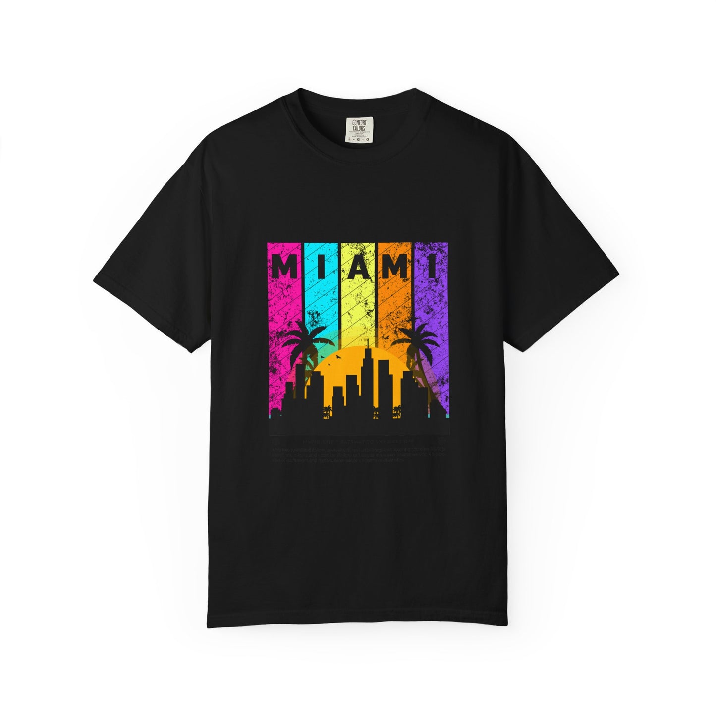 Access Travel "Miami" Sunset Skyline T‑Shirt — Retro Palm Beach Vibes