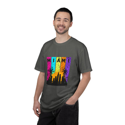 Access Travel "Miami" Sunset Skyline T‑Shirt — Retro Palm Beach Vibes