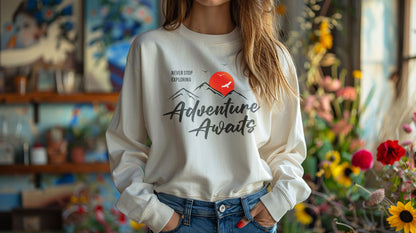 Access Travel "Adventure Awaits" Mountain Graphic Sweatshirt