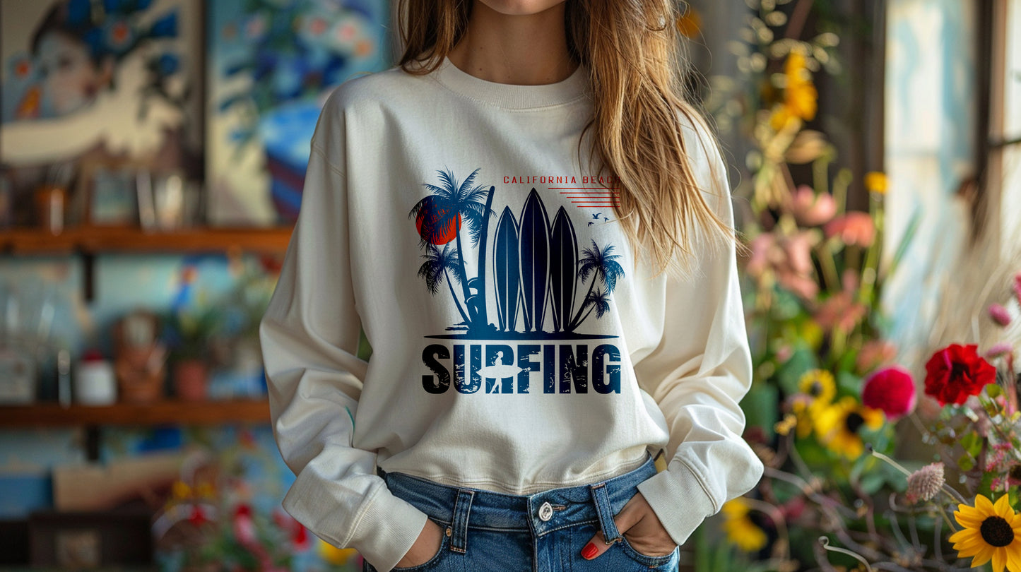 Access Travel "Surfing" California Beach Palm Sweatshirt